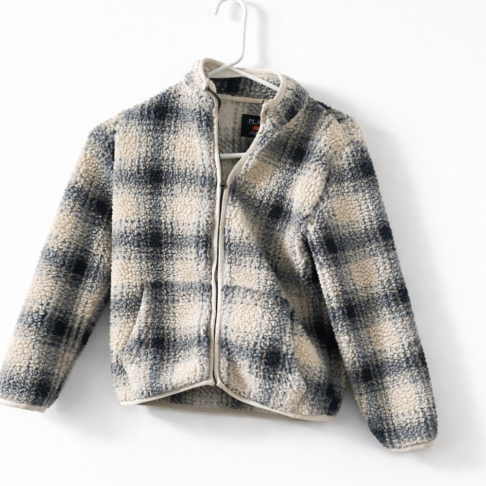 The Children's Place Blue and Cream Plaid Puffer Jacket